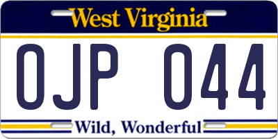 WV license plate OJP044