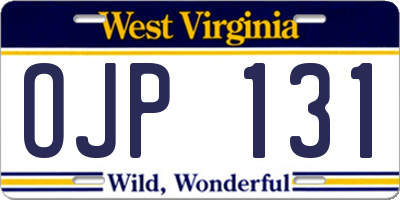 WV license plate OJP131