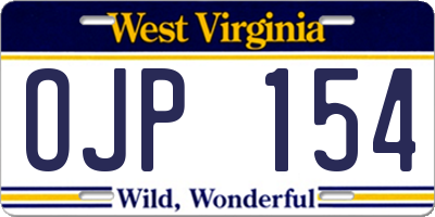 WV license plate OJP154
