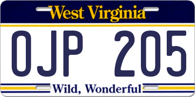 WV license plate OJP205