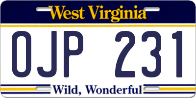 WV license plate OJP231