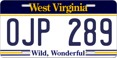 WV license plate OJP289