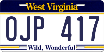 WV license plate OJP417