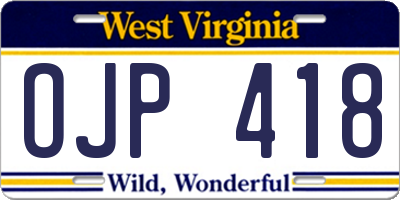 WV license plate OJP418
