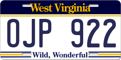 WV license plate OJP922