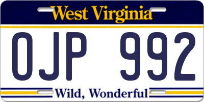 WV license plate OJP992