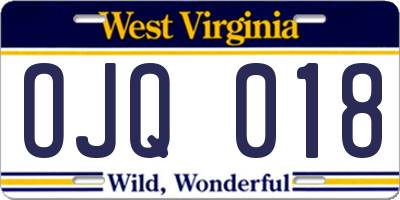 WV license plate OJQ018