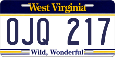 WV license plate OJQ217