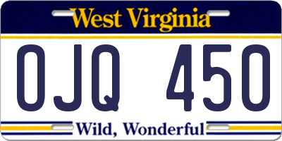 WV license plate OJQ450