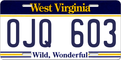 WV license plate OJQ603