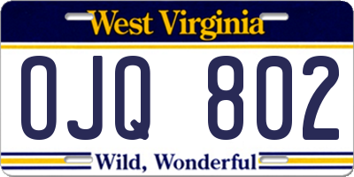 WV license plate OJQ802