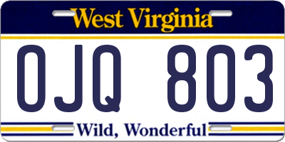 WV license plate OJQ803