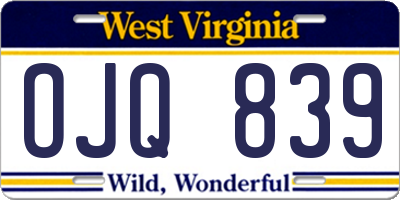 WV license plate OJQ839