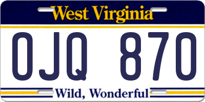 WV license plate OJQ870