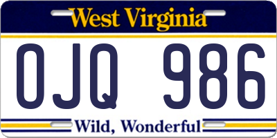WV license plate OJQ986
