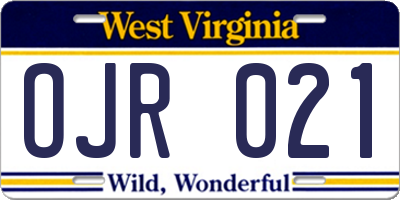 WV license plate OJR021