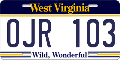 WV license plate OJR103