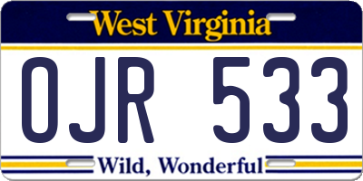 WV license plate OJR533