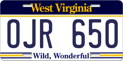 WV license plate OJR650