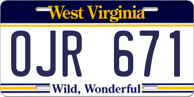 WV license plate OJR671