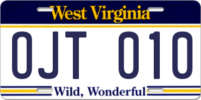 WV license plate OJT010