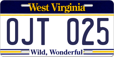 WV license plate OJT025