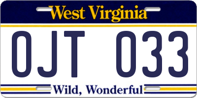 WV license plate OJT033