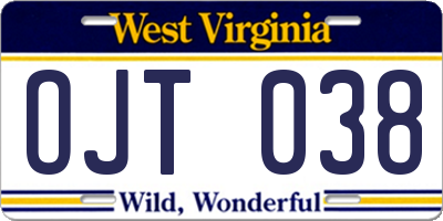WV license plate OJT038