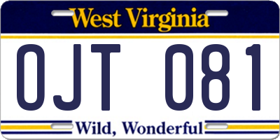 WV license plate OJT081
