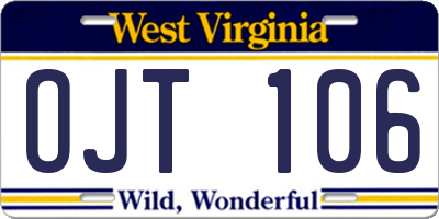 WV license plate OJT106