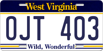 WV license plate OJT403