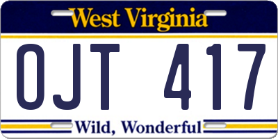 WV license plate OJT417