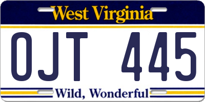 WV license plate OJT445