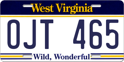 WV license plate OJT465