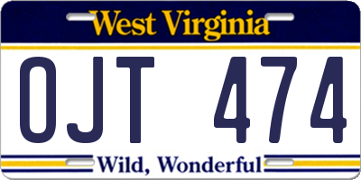 WV license plate OJT474