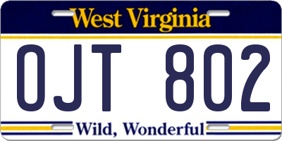 WV license plate OJT802