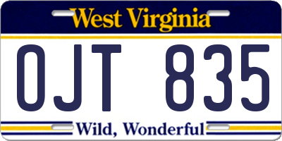 WV license plate OJT835