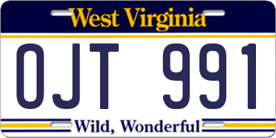 WV license plate OJT991
