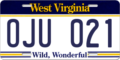 WV license plate OJU021