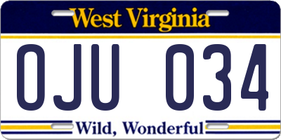 WV license plate OJU034