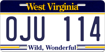 WV license plate OJU114