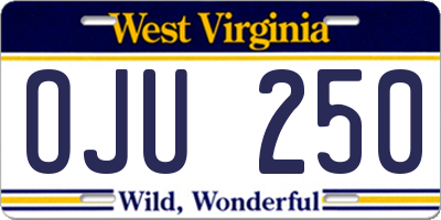 WV license plate OJU250