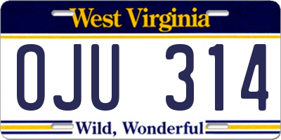 WV license plate OJU314