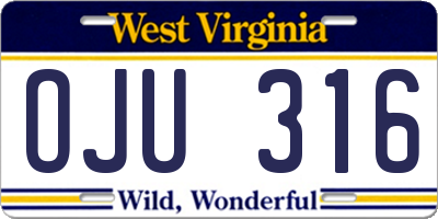 WV license plate OJU316