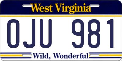 WV license plate OJU981