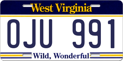 WV license plate OJU991