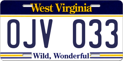 WV license plate OJV033