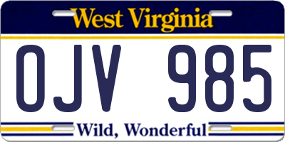 WV license plate OJV985