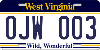 WV license plate OJW003