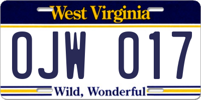 WV license plate OJW017